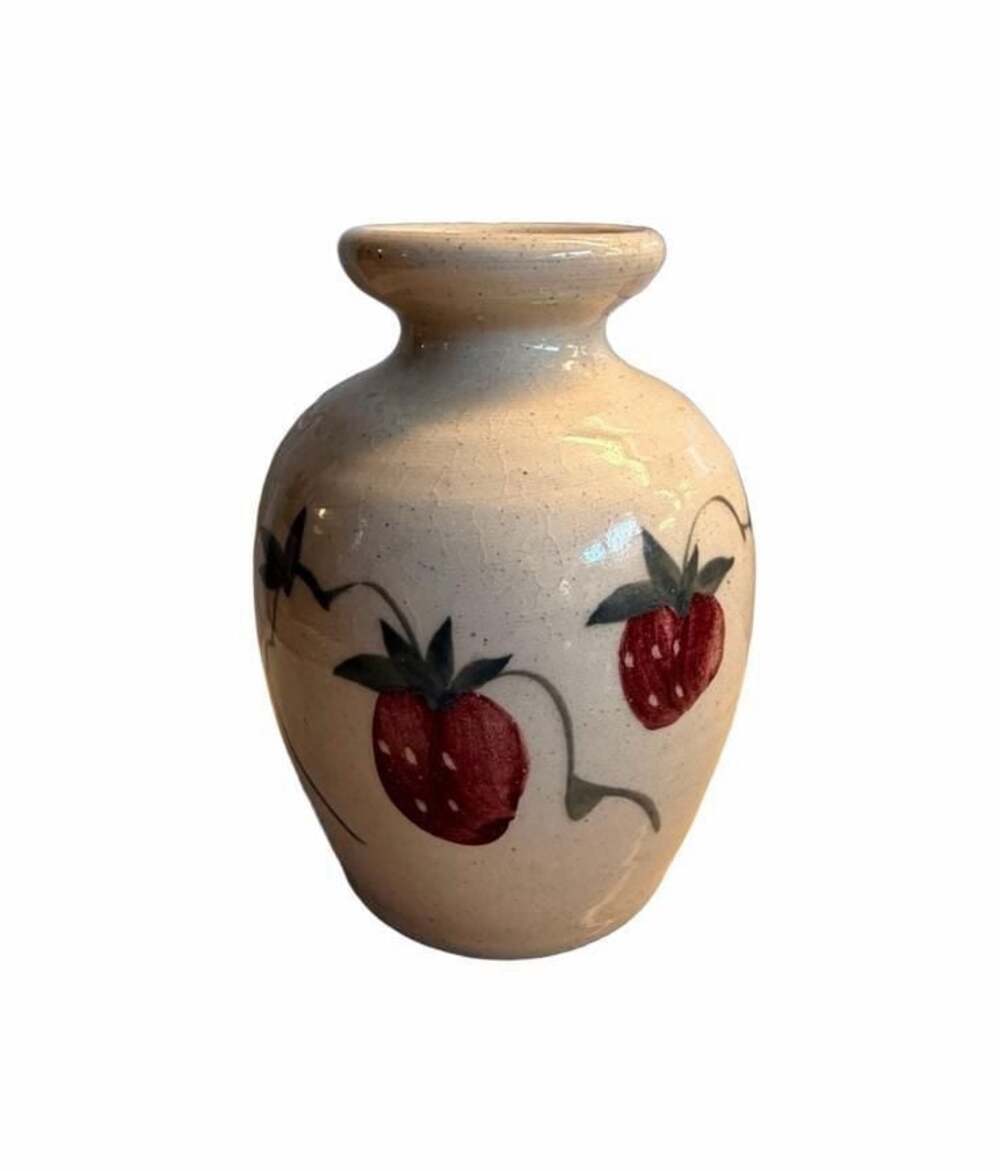 Hilltop Pottery Hand Painted Strawberry Speckled Ceramic Vase